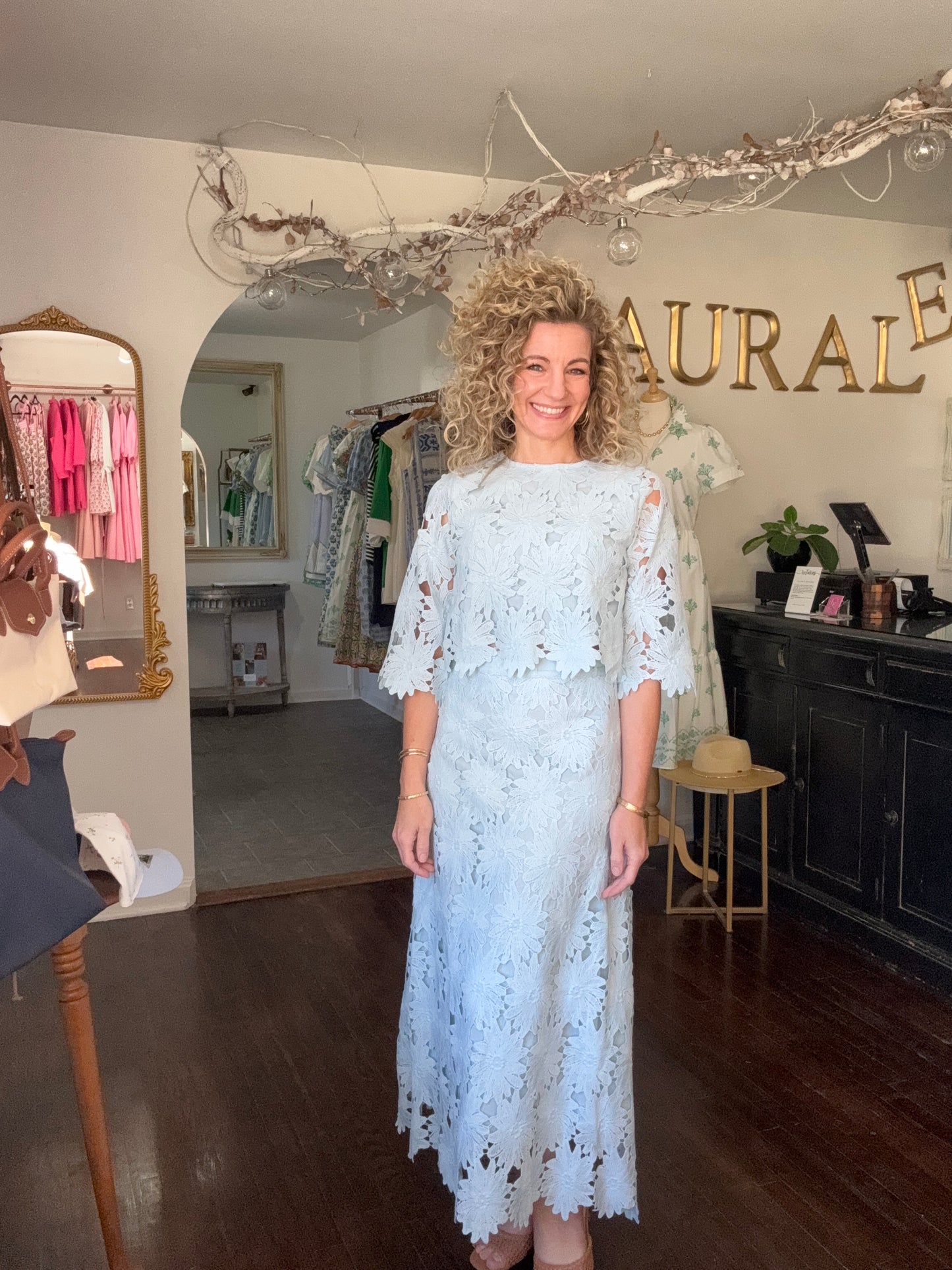 Baby Blue lace maxi skirt