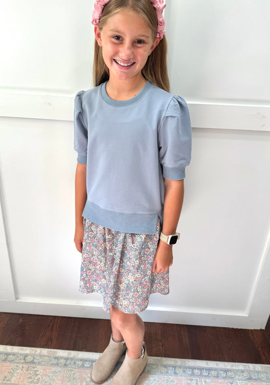 Tween Clara sweatshirt dress with floral skirt