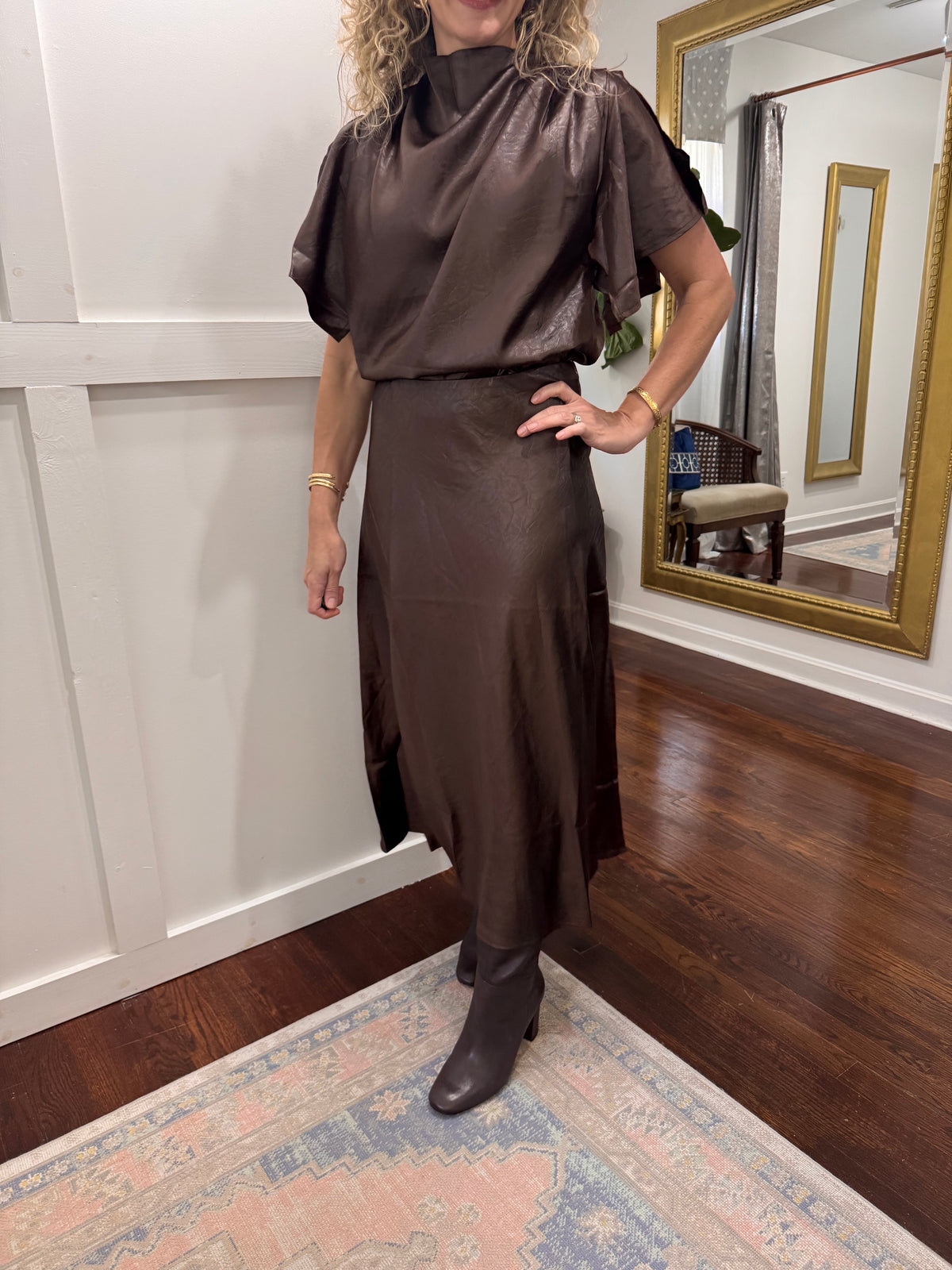 Chocolate textured satin skirt