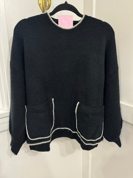 Black front pocket sweater