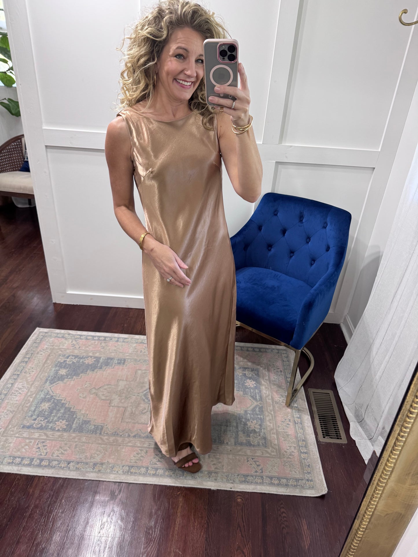 Champagne satin cocktail maxi