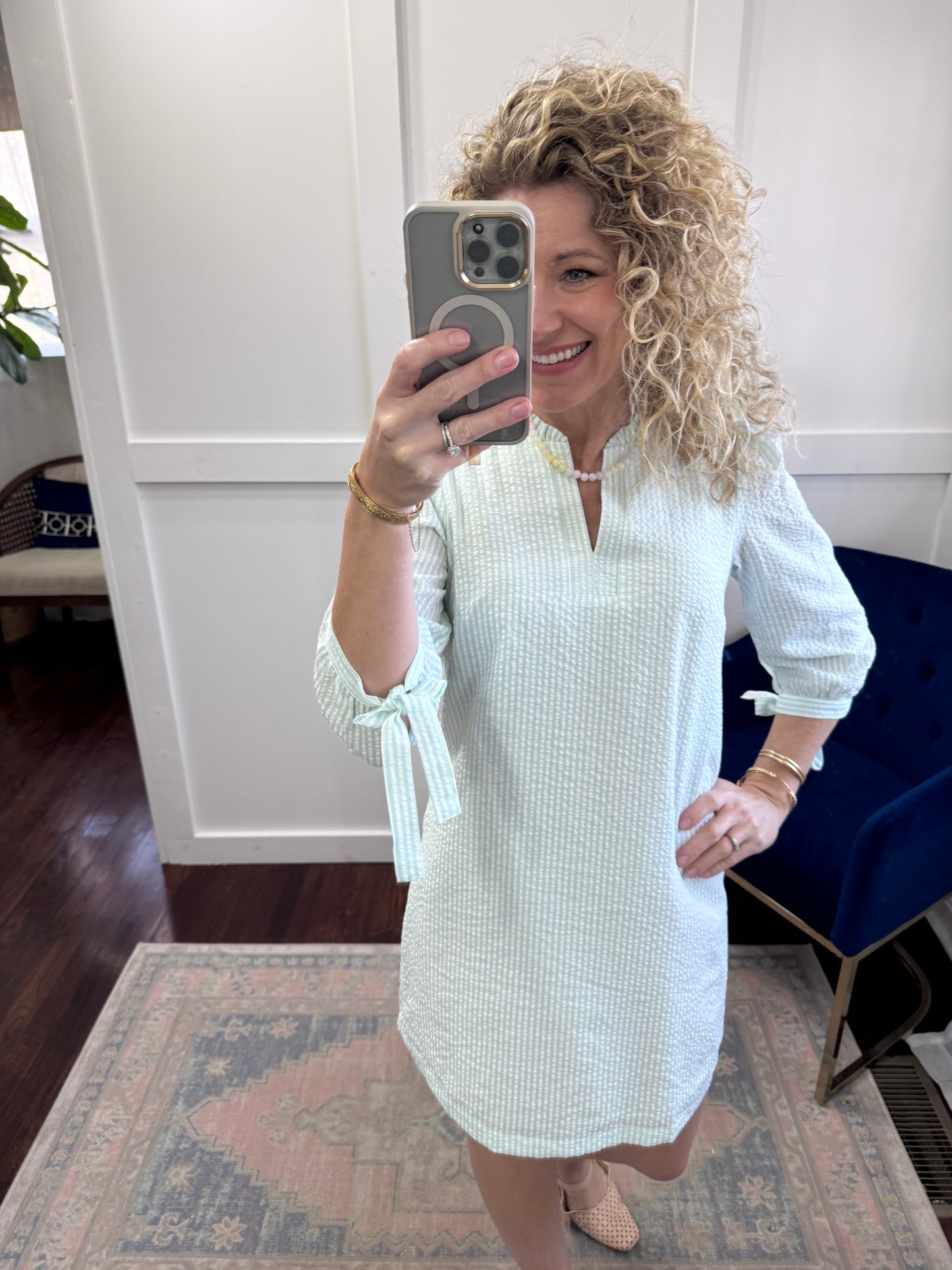 Lainey seafoam seersucker dress