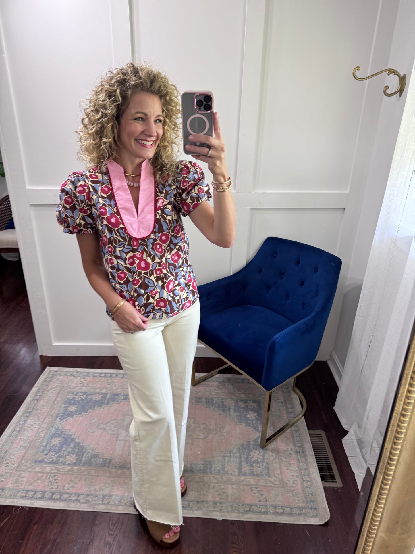 Chocolate blue and pink blouse