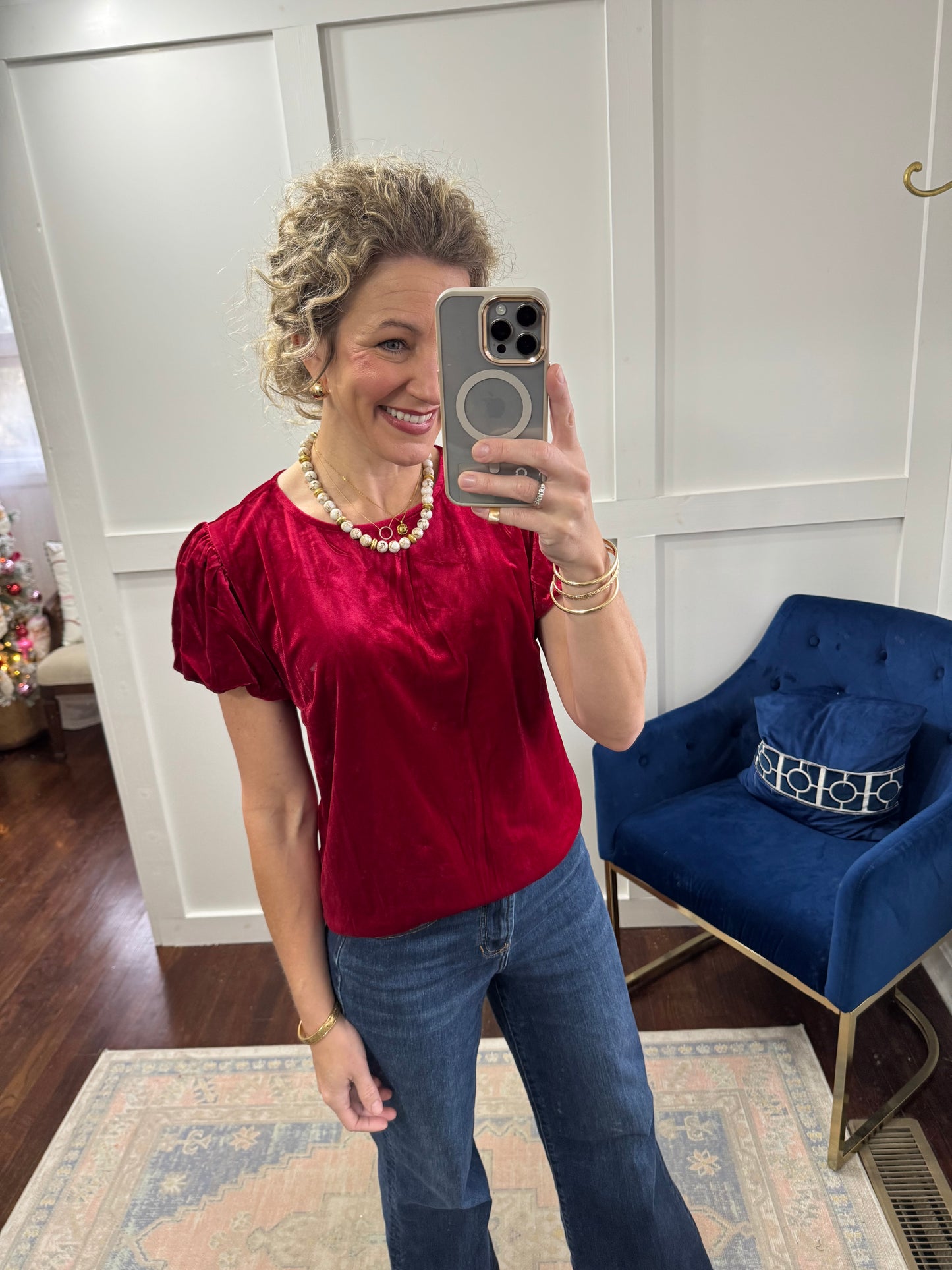 Vanessia apple blush velvet top