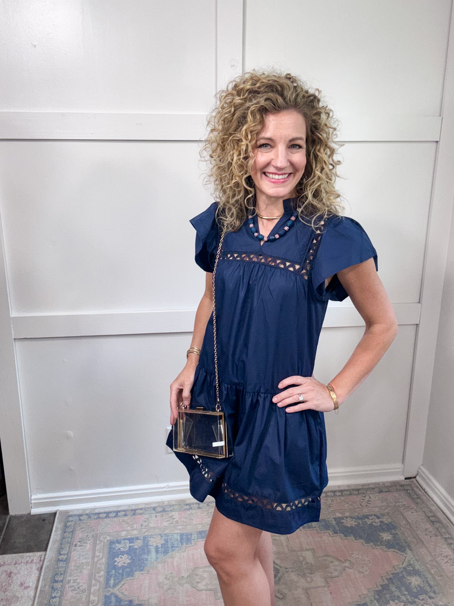 Navy eyelet detail dress