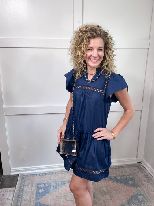Navy eyelet detail dress