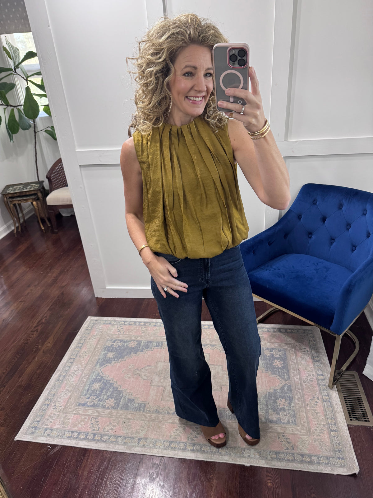 Mustard pleated blouse