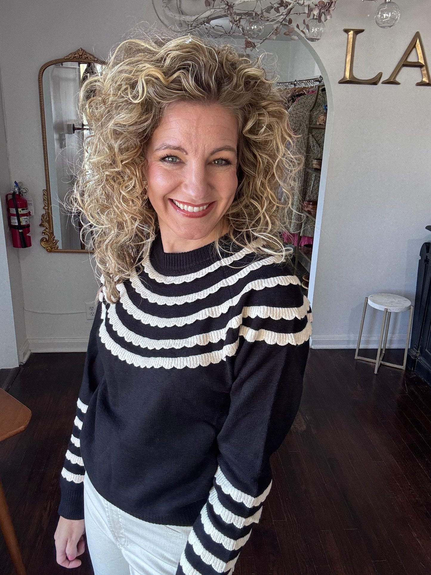 Black and ivory scallop sweater