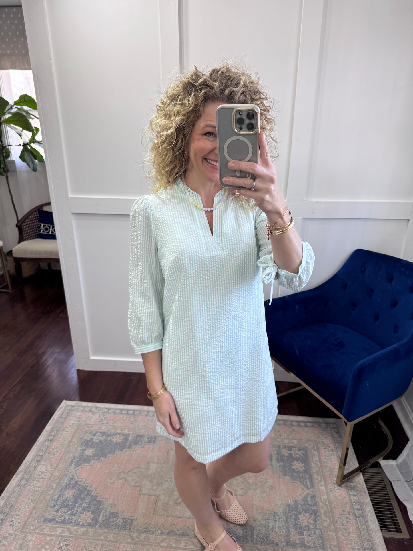 Lainey seafoam seersucker dress