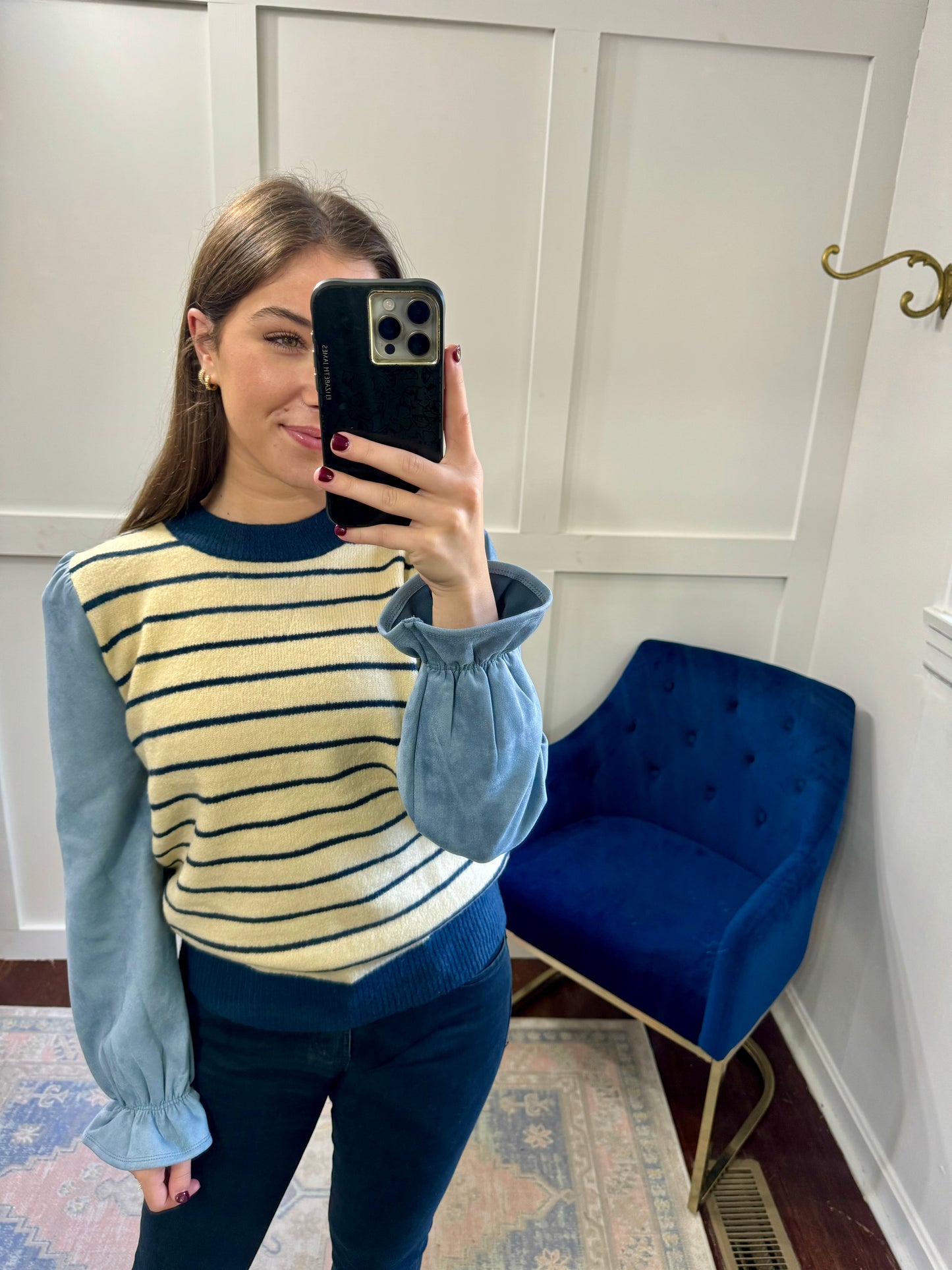 Slate Cream Blue stripe sweater