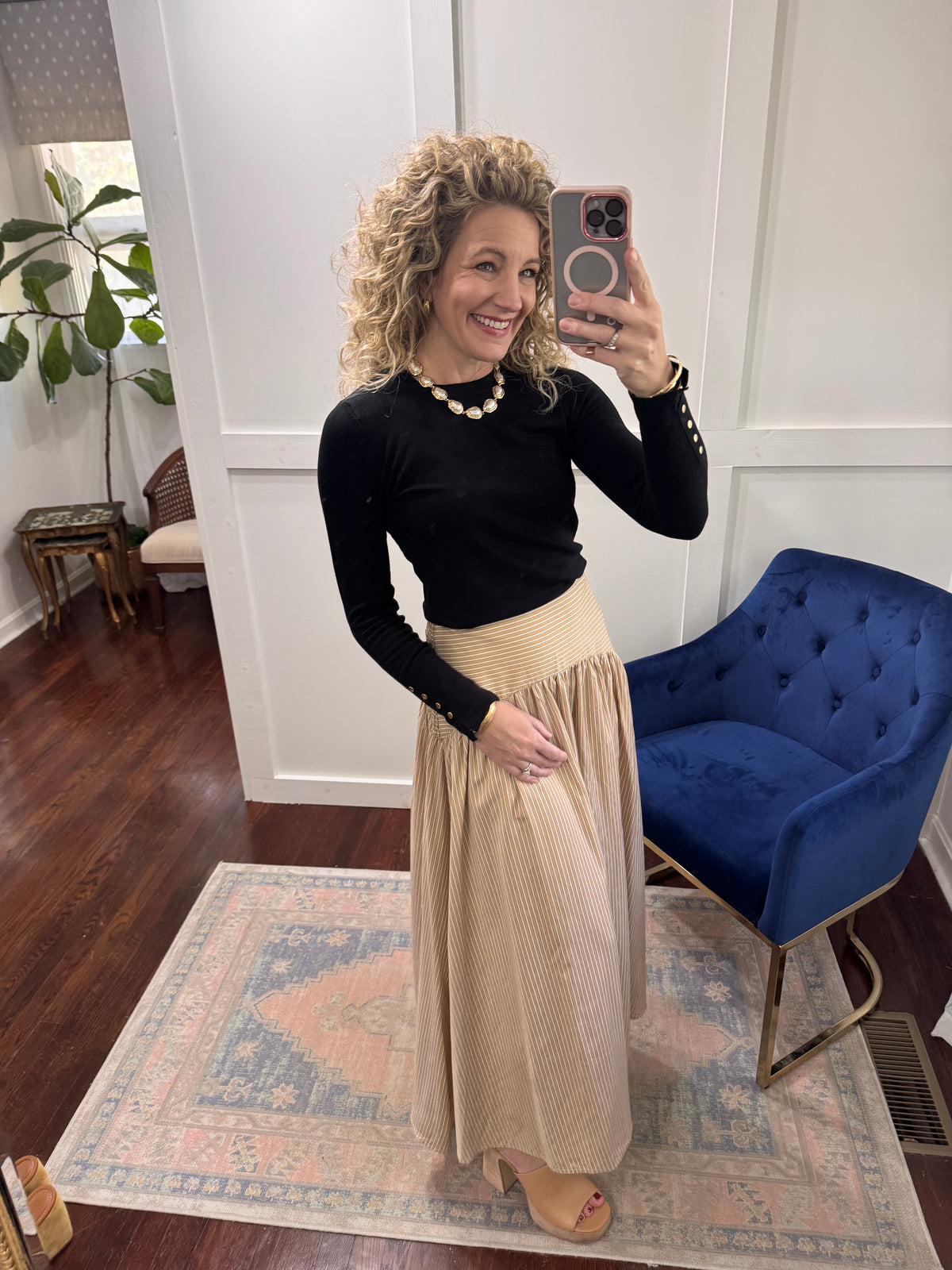 Tan pinstripe maxi skirt