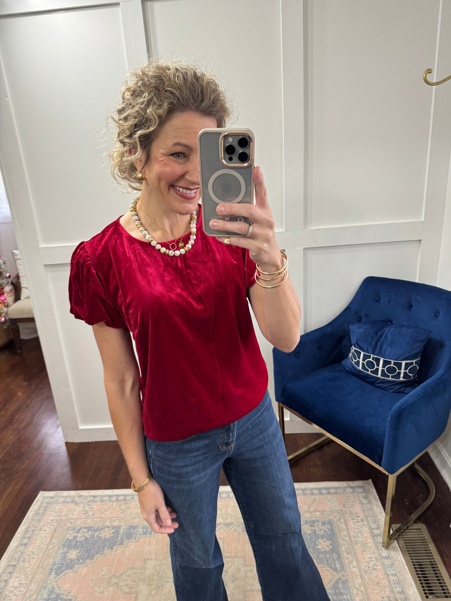 Vanessia apple blush velvet top