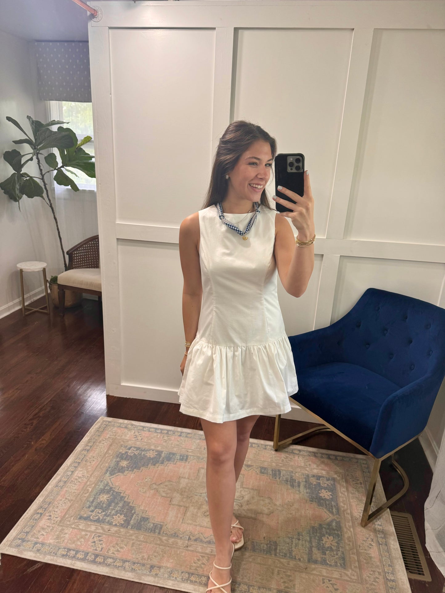 white ruffle hem dress