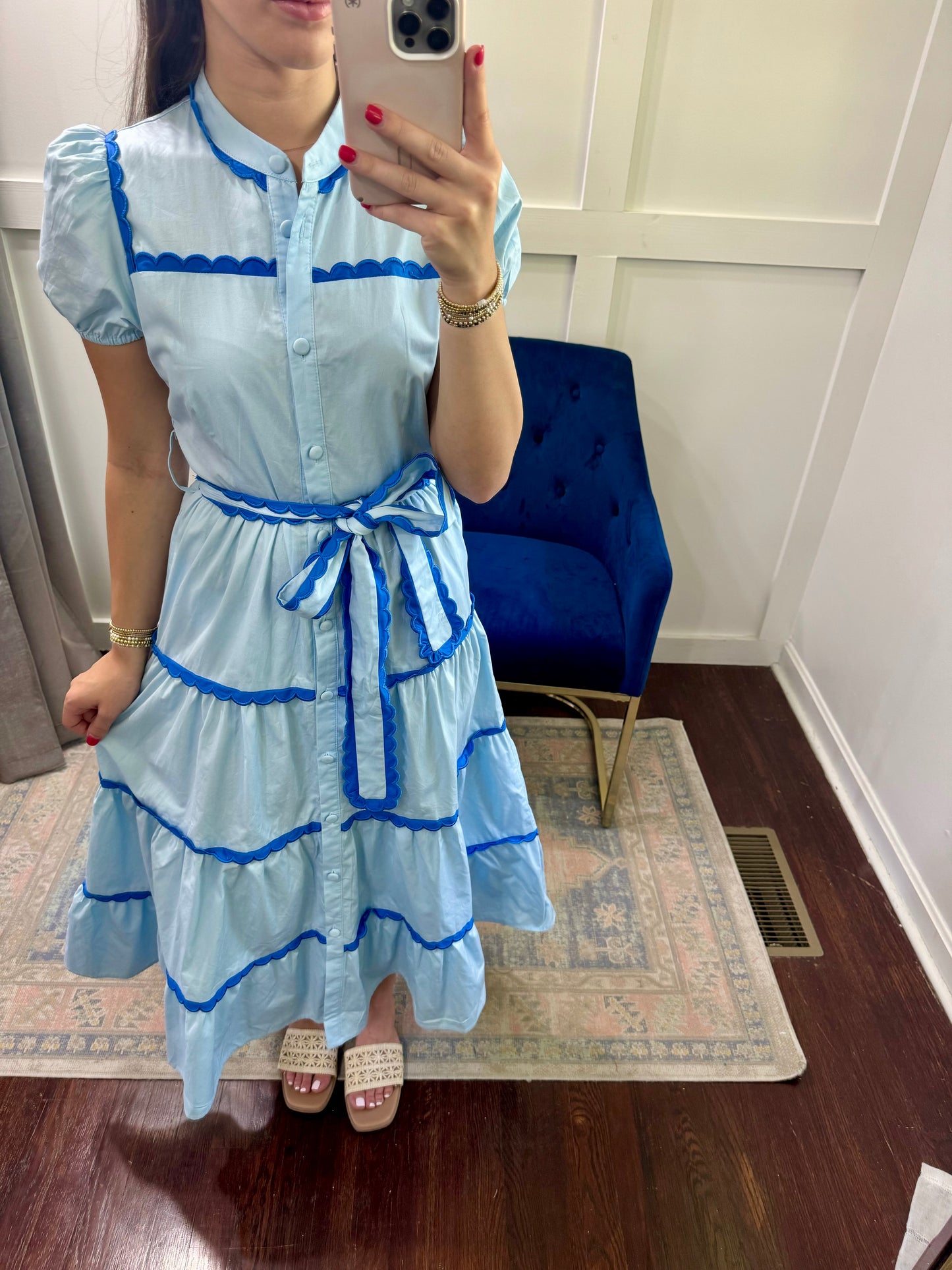 Light blue scallop midi