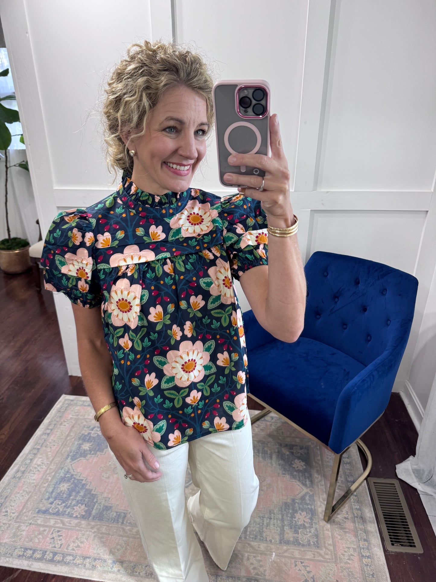 Navy wild rose top