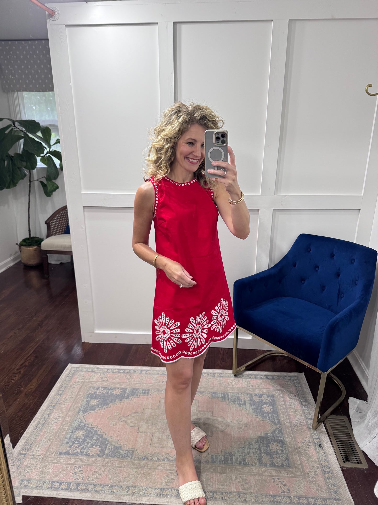 Red embroidered dress