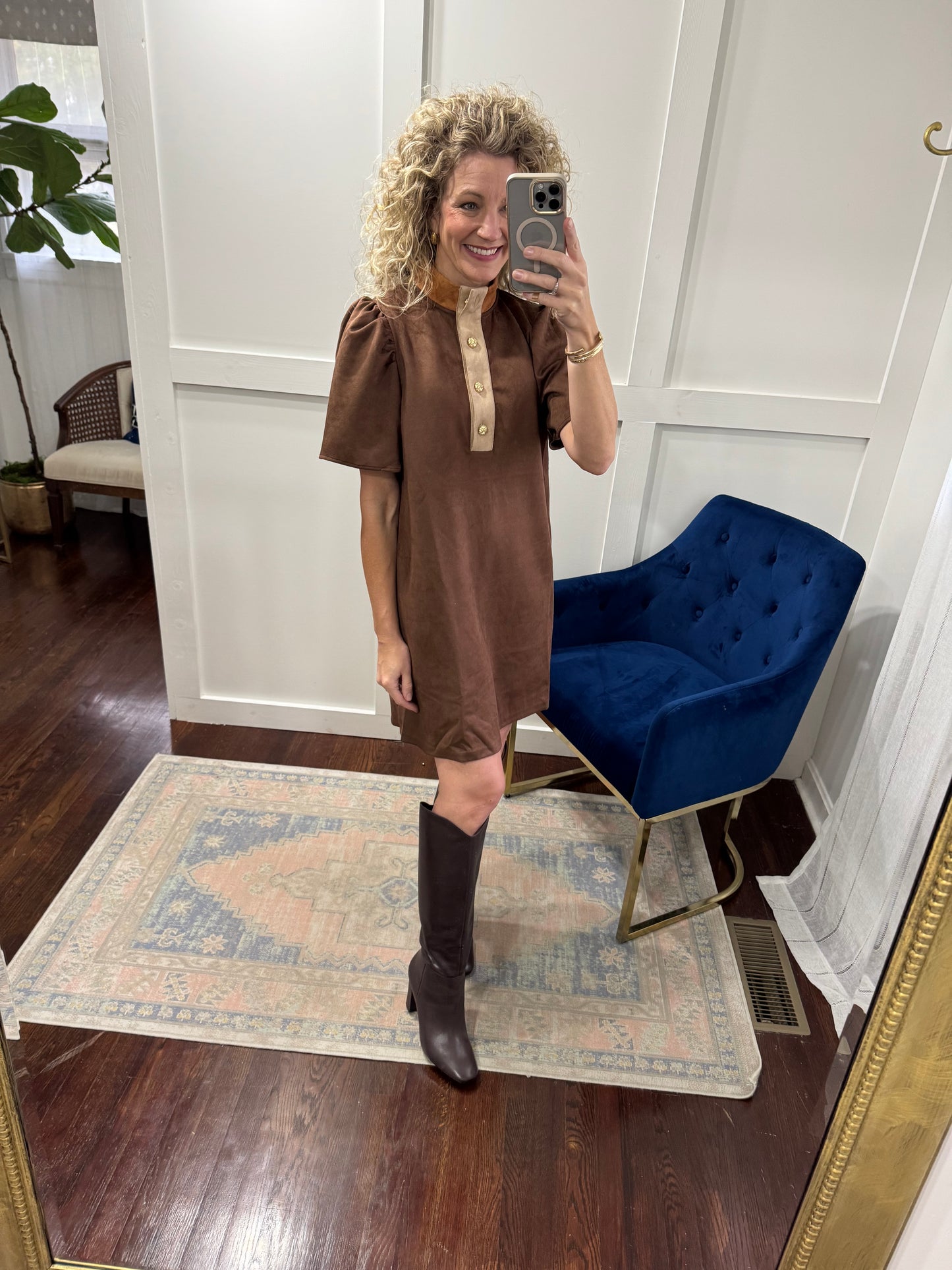 Brown shades suede dress