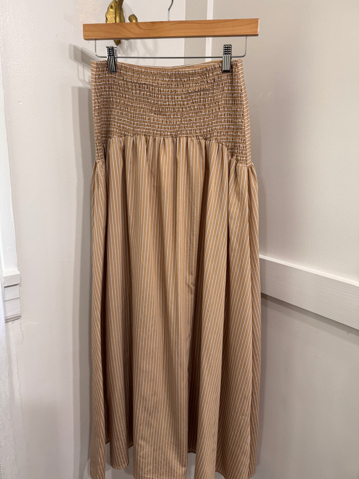 Tan pinstripe maxi skirt