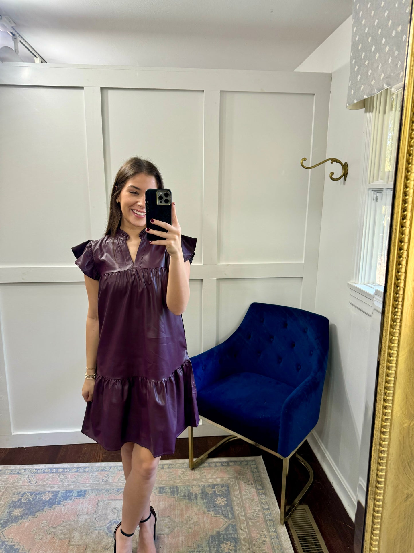 Deep wine faux leather dress