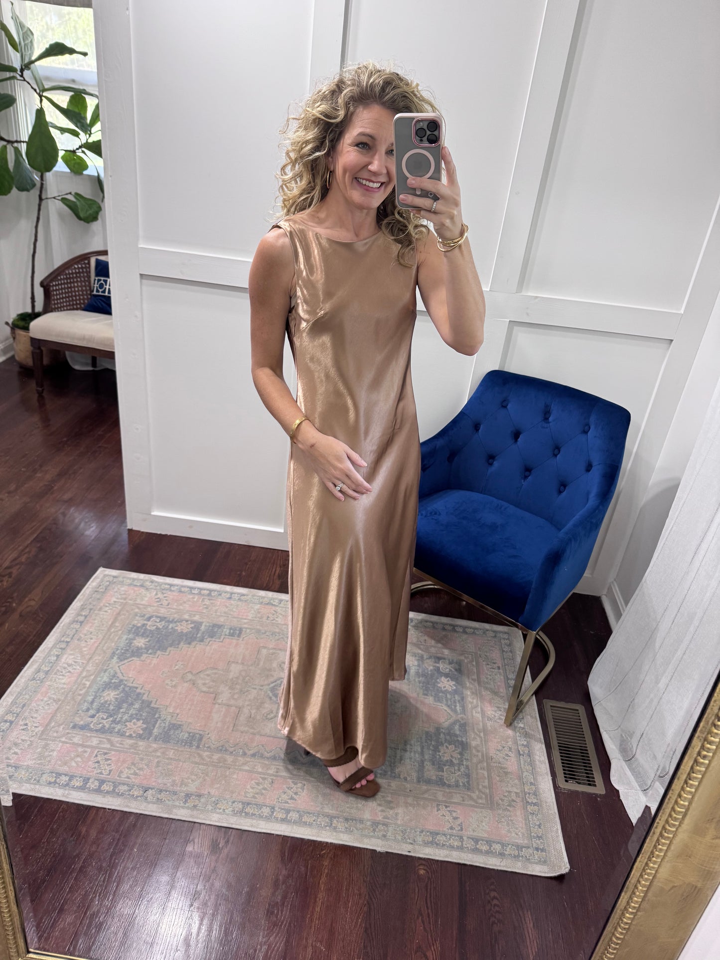 Champagne satin cocktail maxi