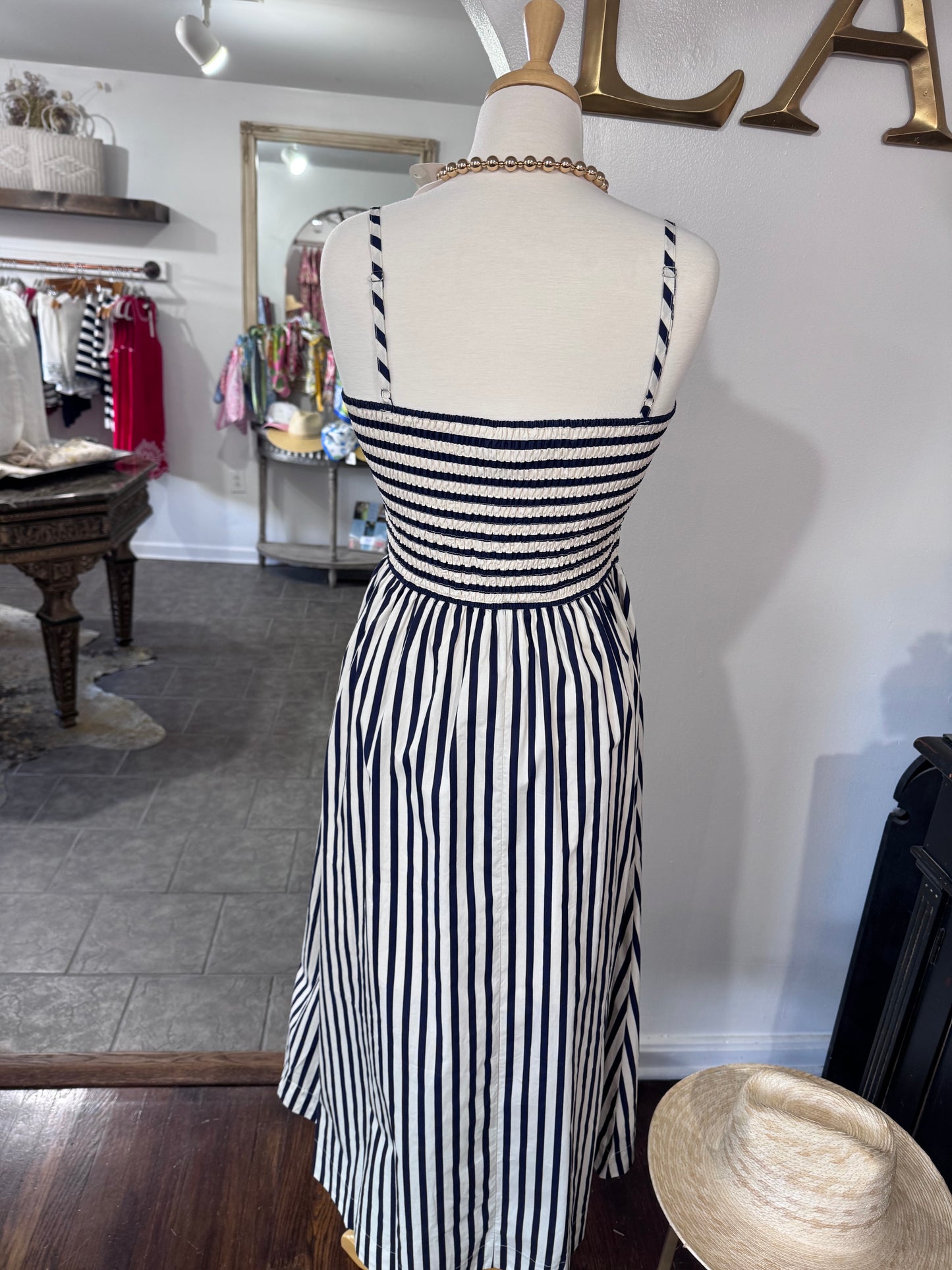 Striped Navy cream midi