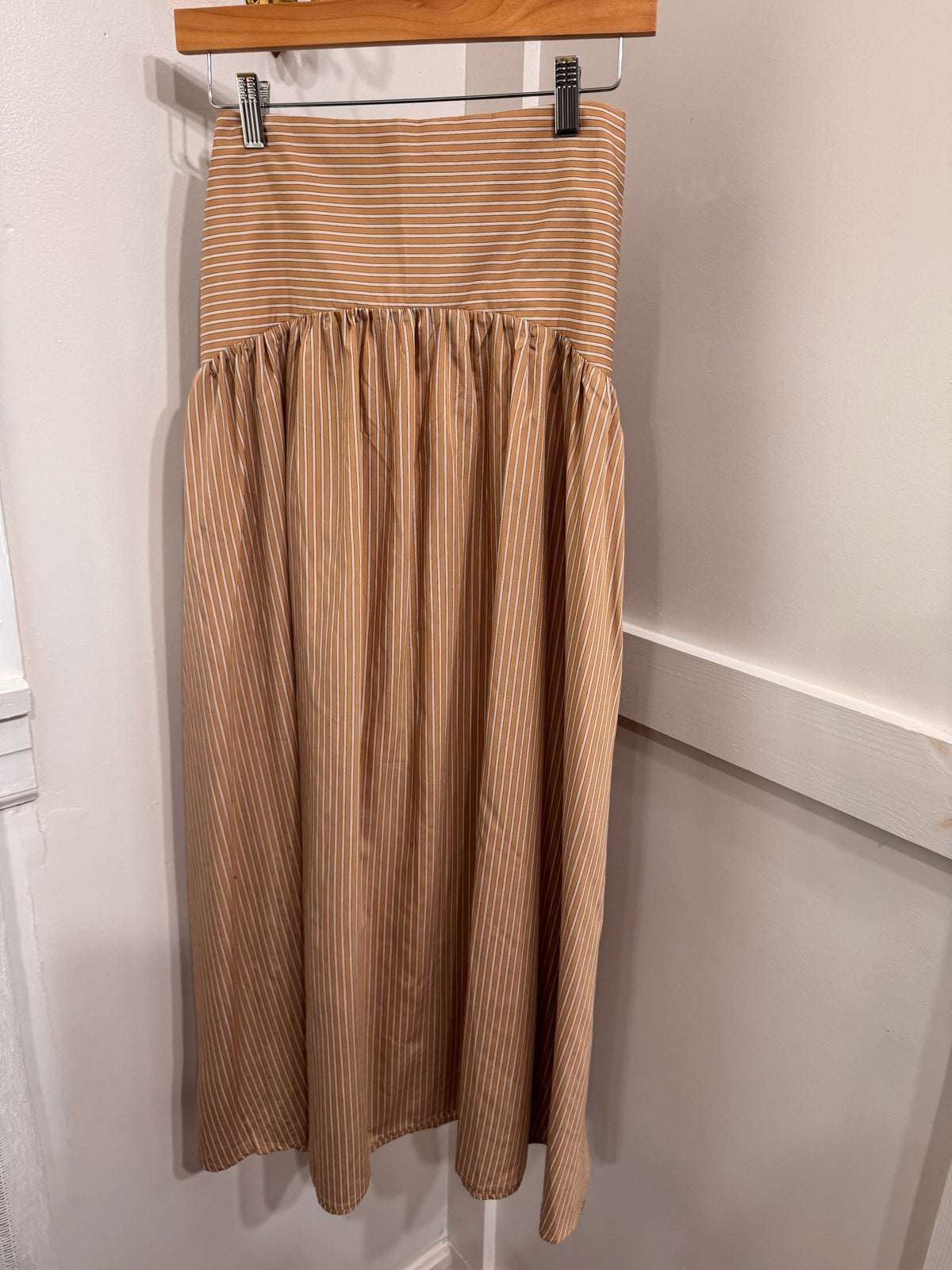 Tan pinstripe maxi skirt