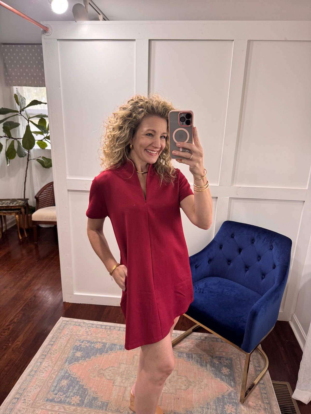 Burgundy vneck dress