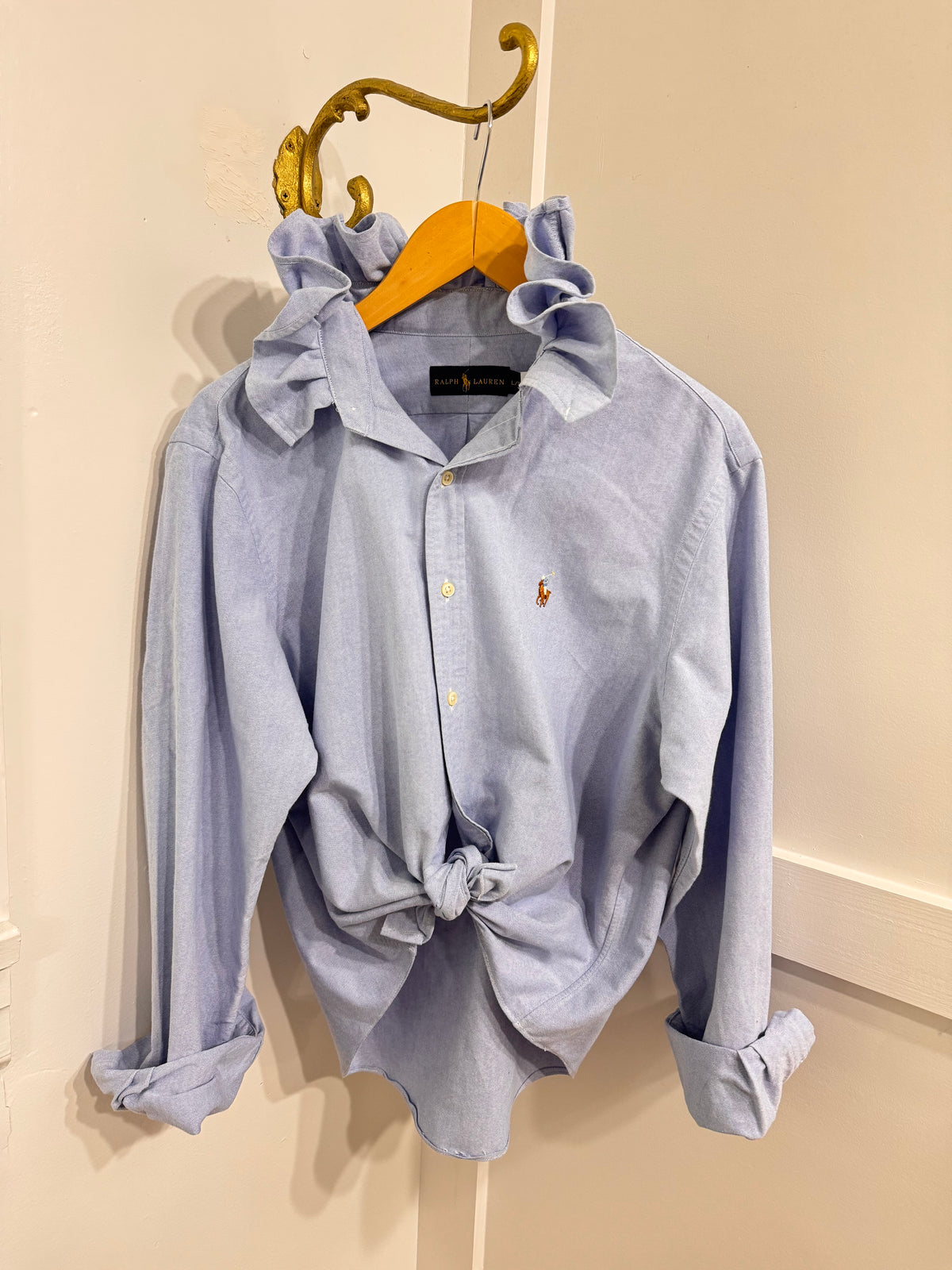 RL blue oxford ruffle buttondown