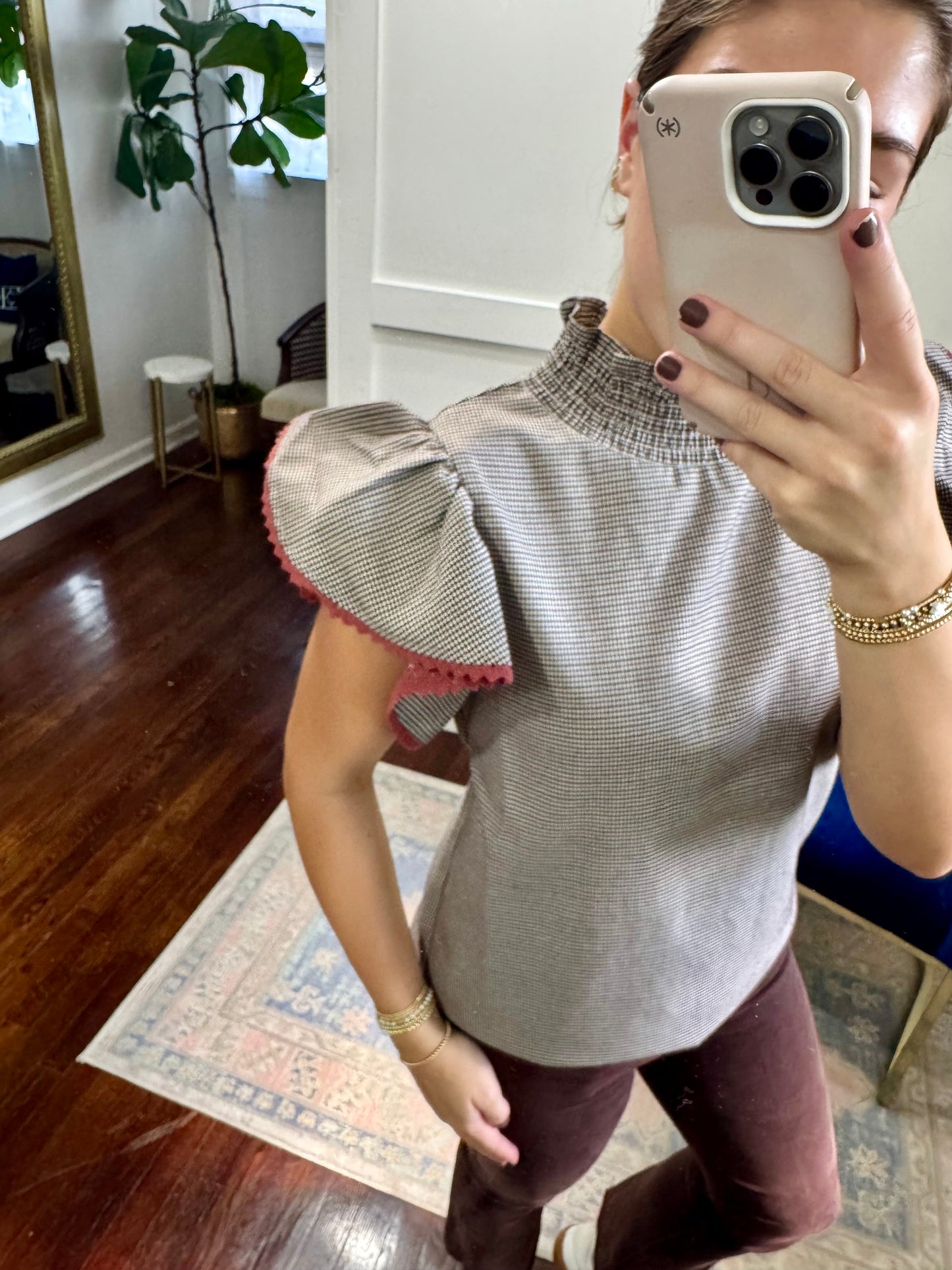 Brown houndstooth blouse