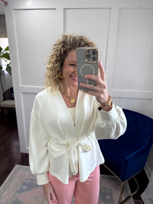 Ivory scuba wrap cardigan