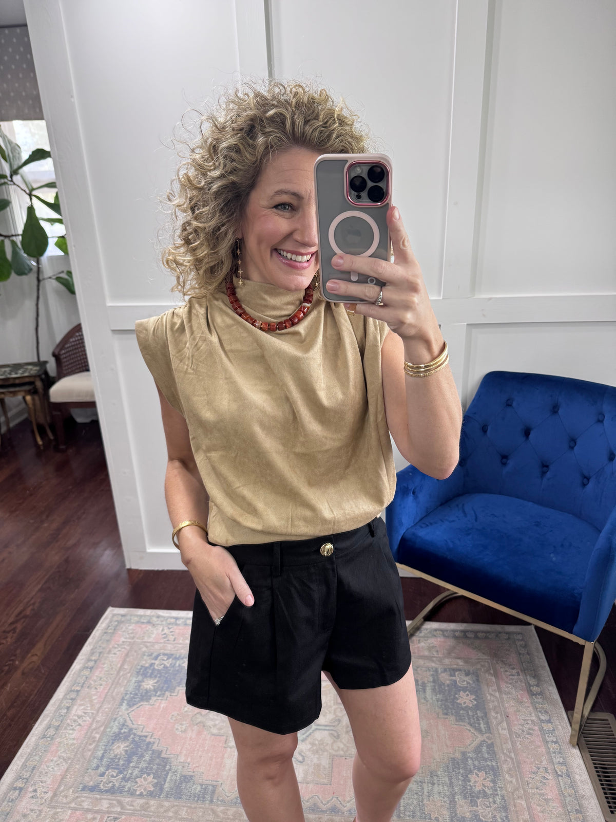 Taupe drapey blouse