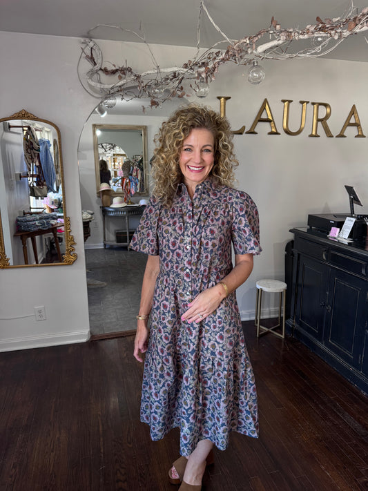 Navy floral tiered dress
