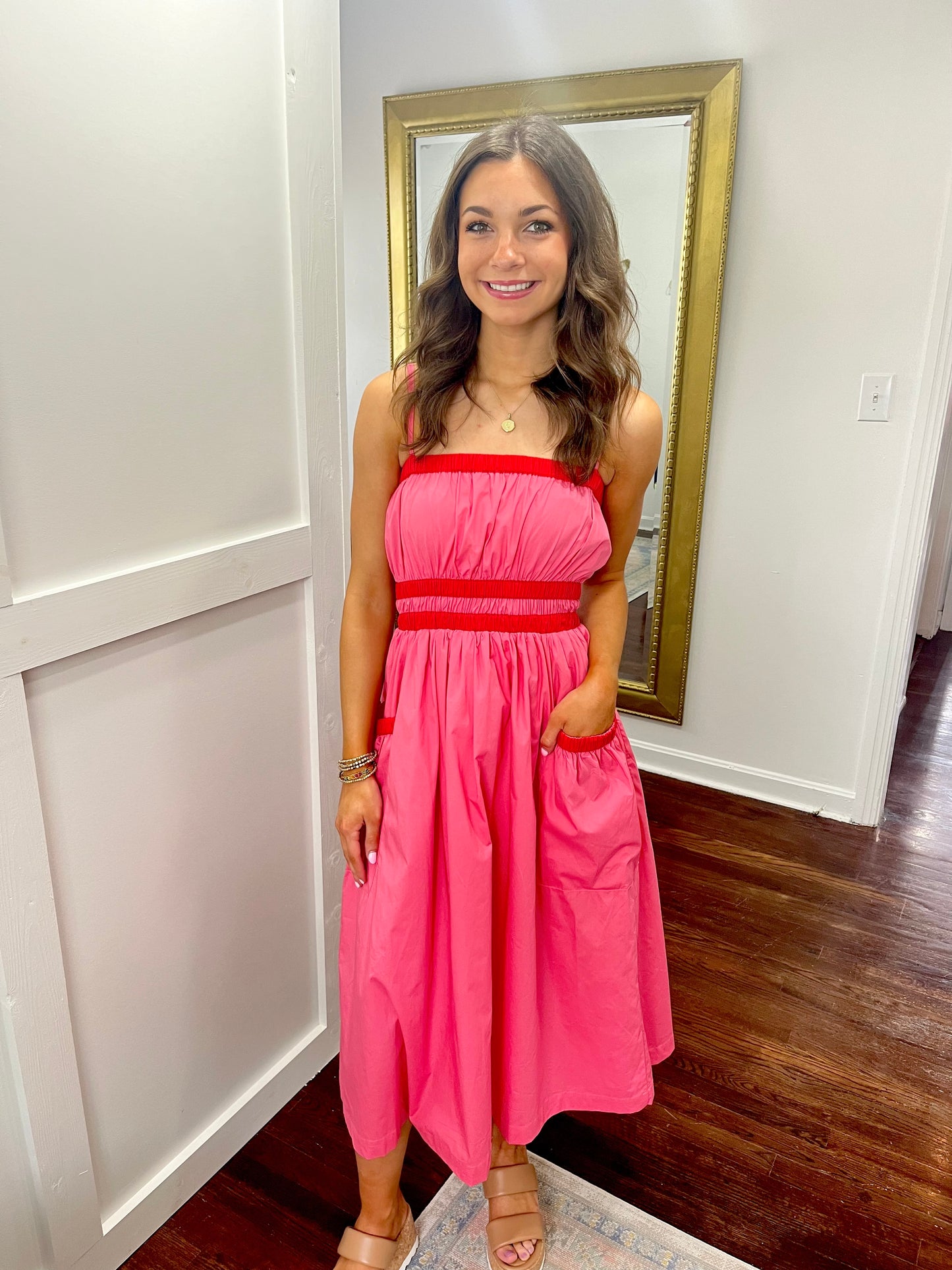 Pink colorblock midi