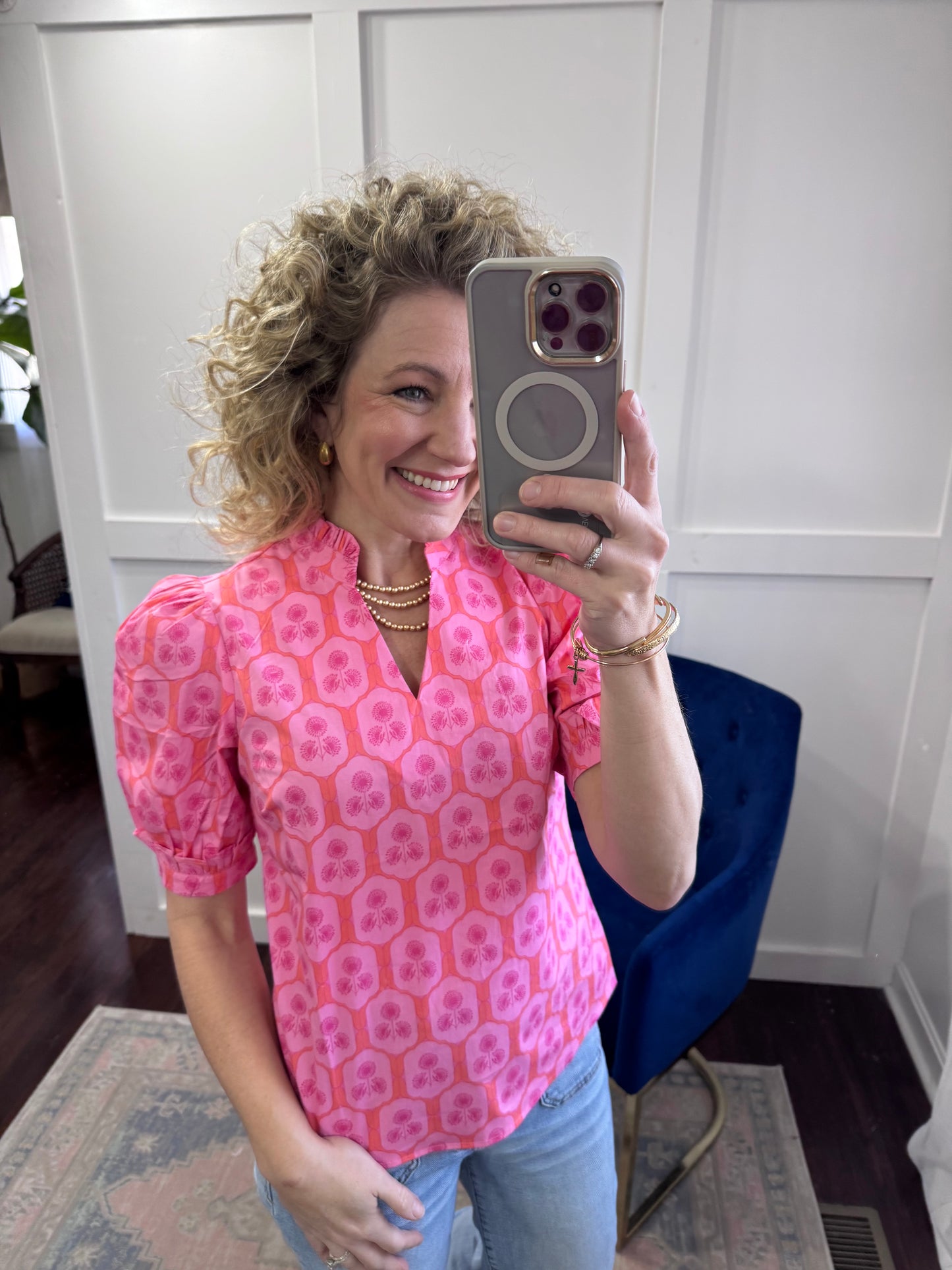 Colette rosette charm pink top