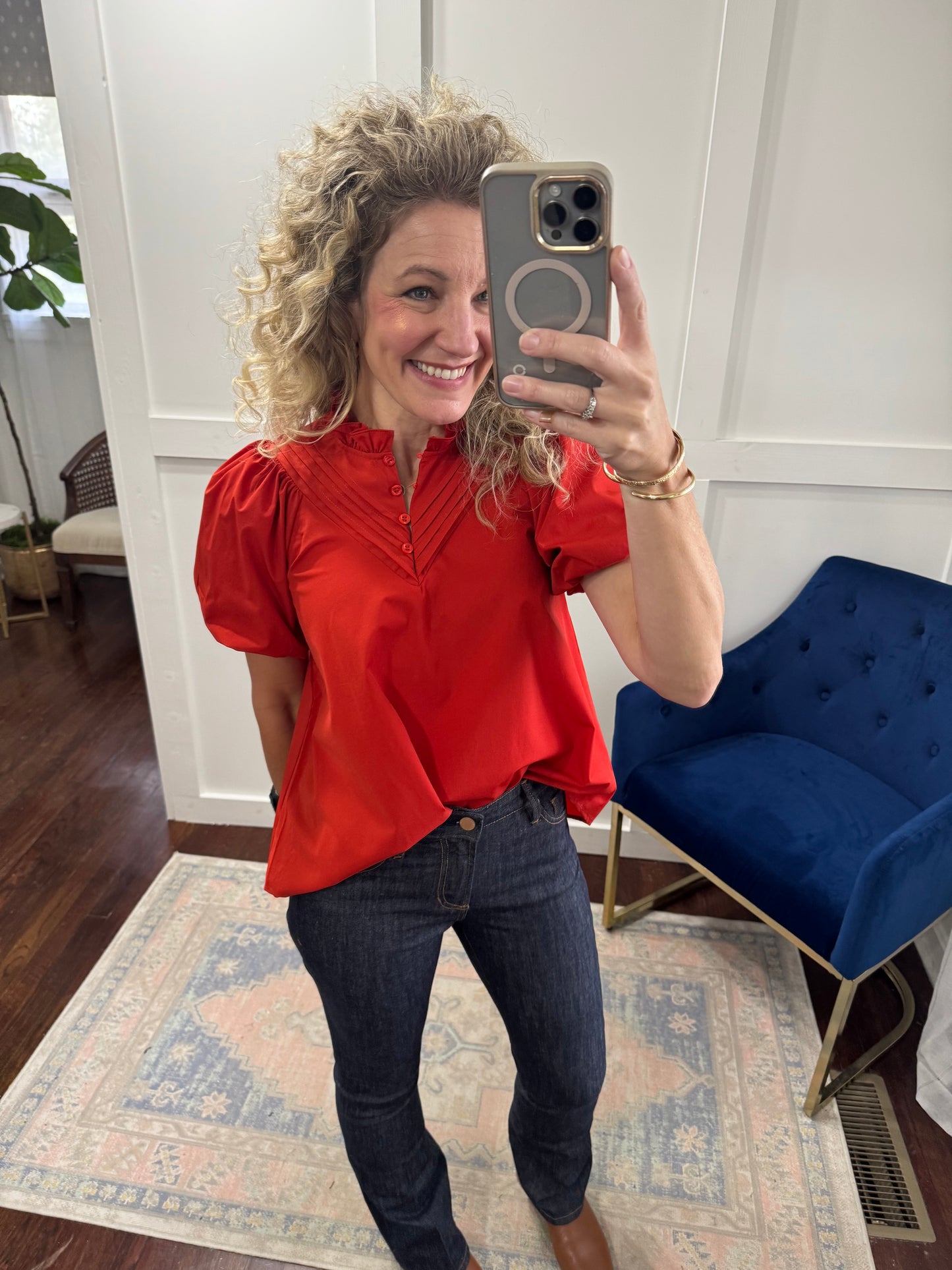 Tomato red pleated top