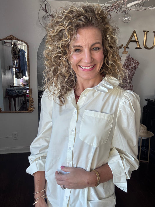 Cream ruffle collar button down
