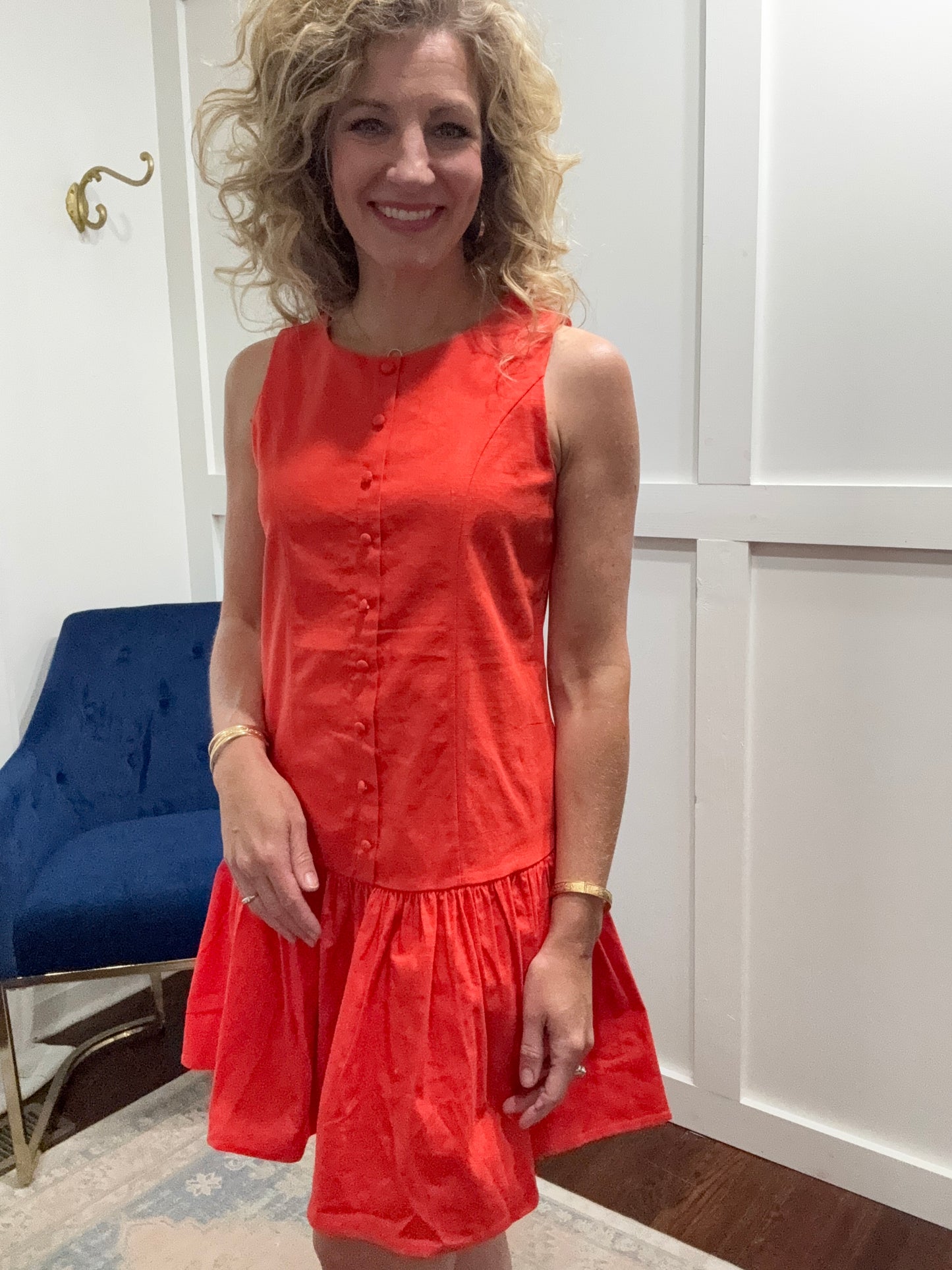 Orange red button dress
