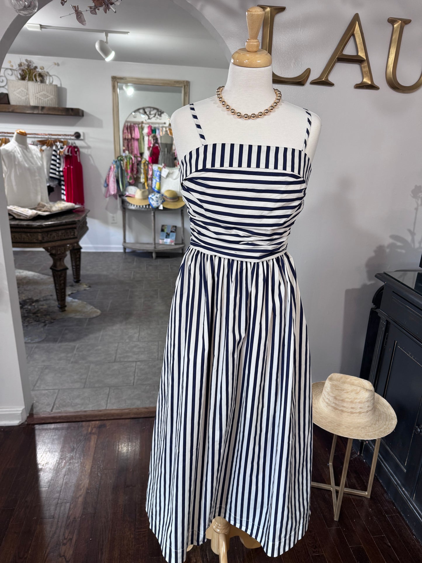 Striped Navy cream midi