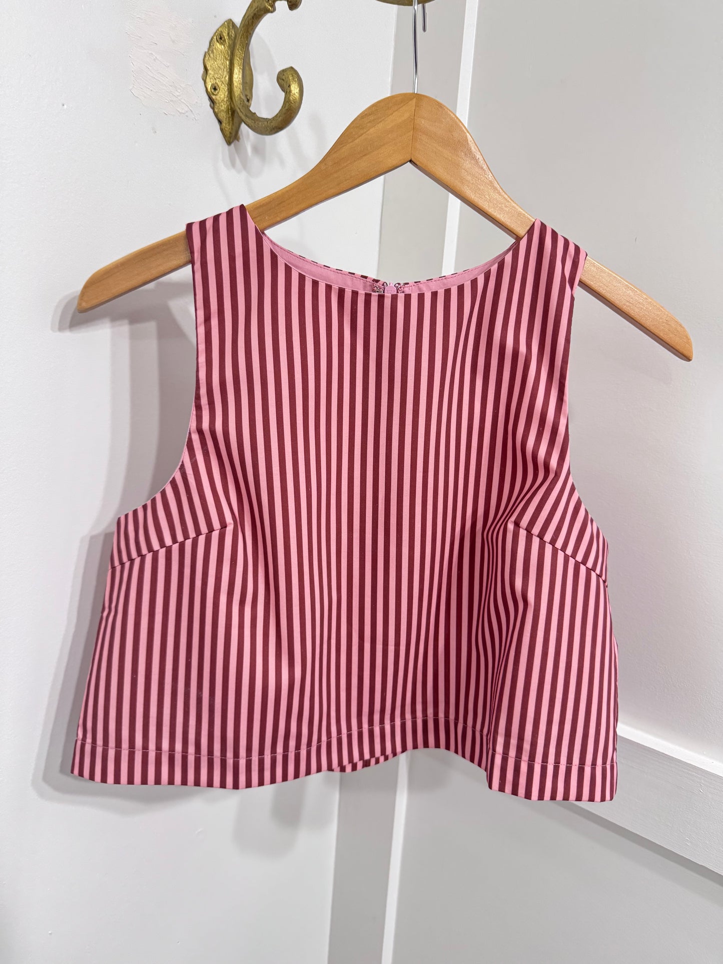 Blush and brown striped top