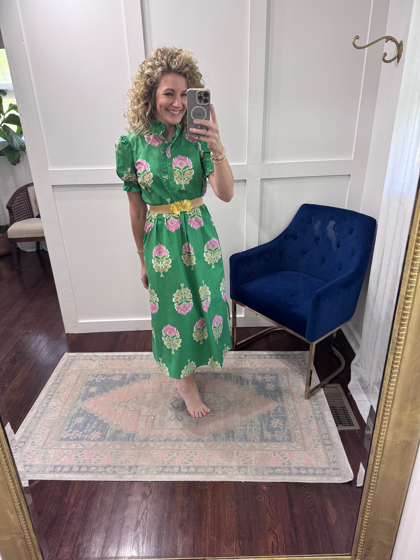 Green floral motif midi