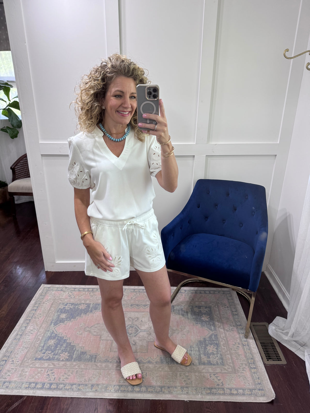 White eyelet sleeve top