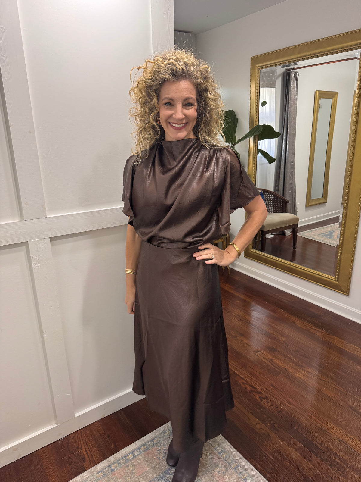 Chocolate textured satin skirt
