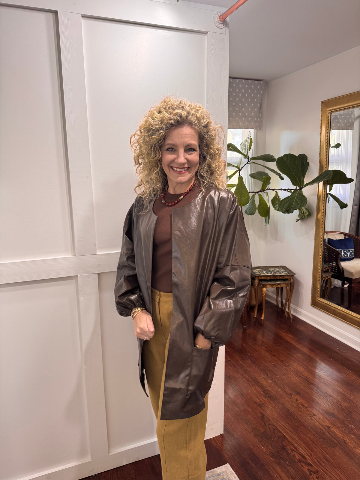 Chocolate leather billowy jacket