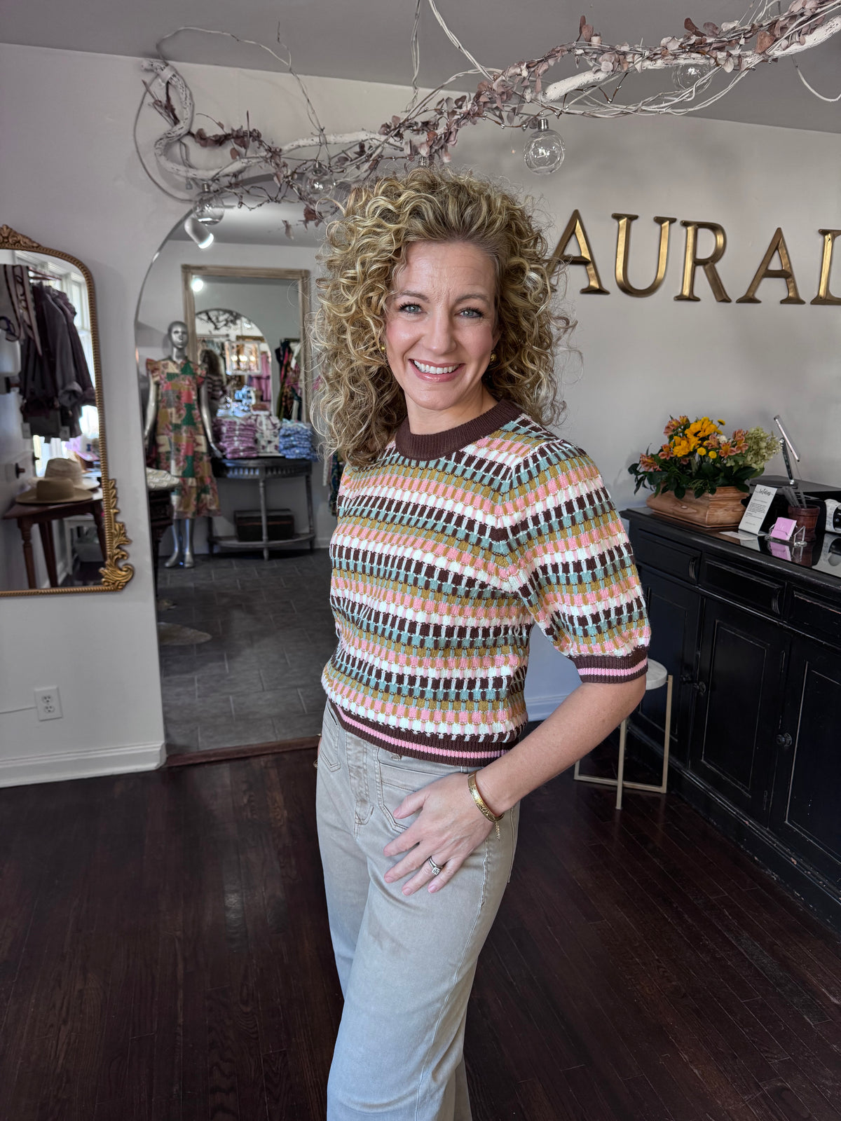 Brown pink multi sweater