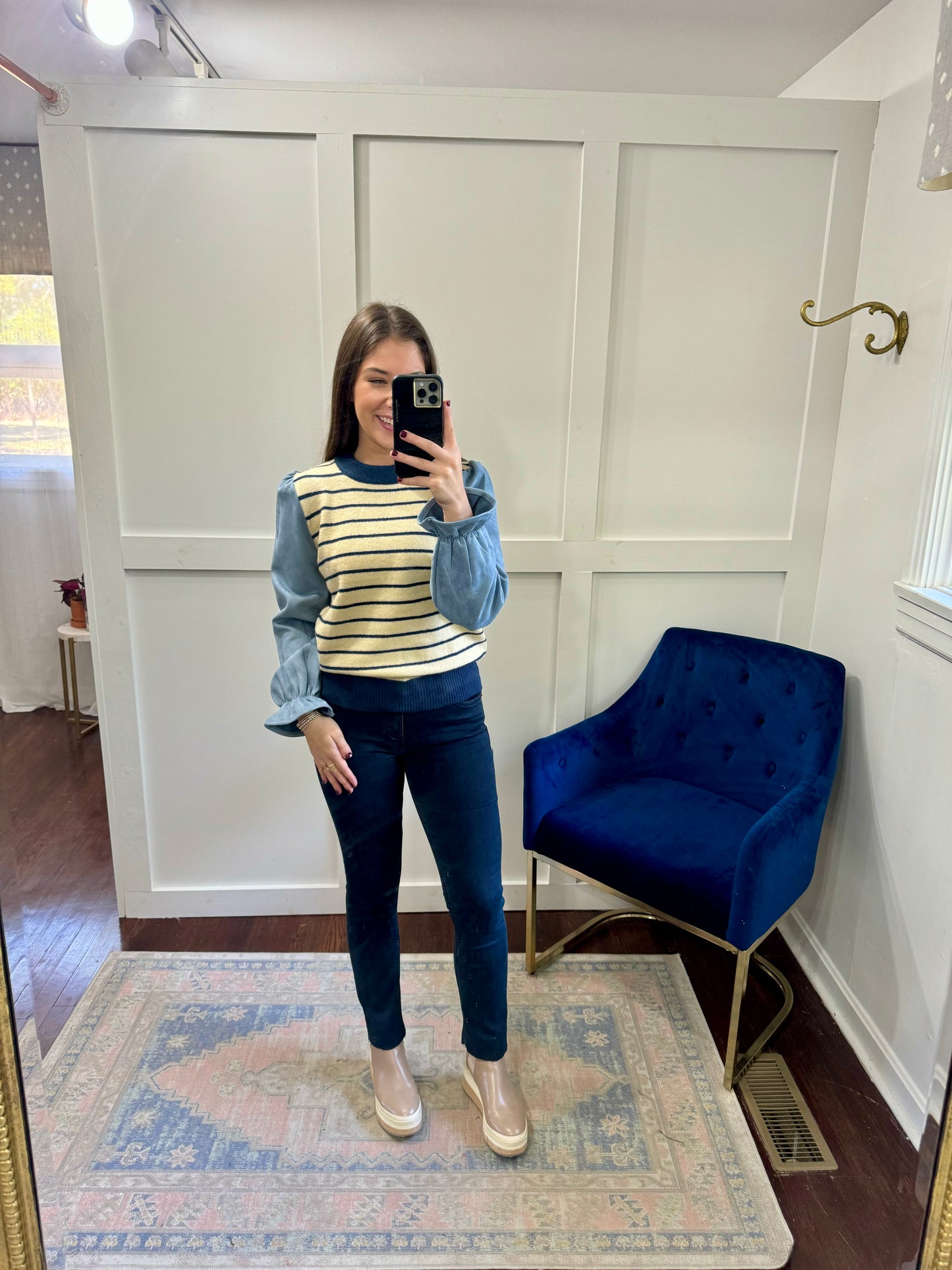 Slate Cream Blue stripe sweater