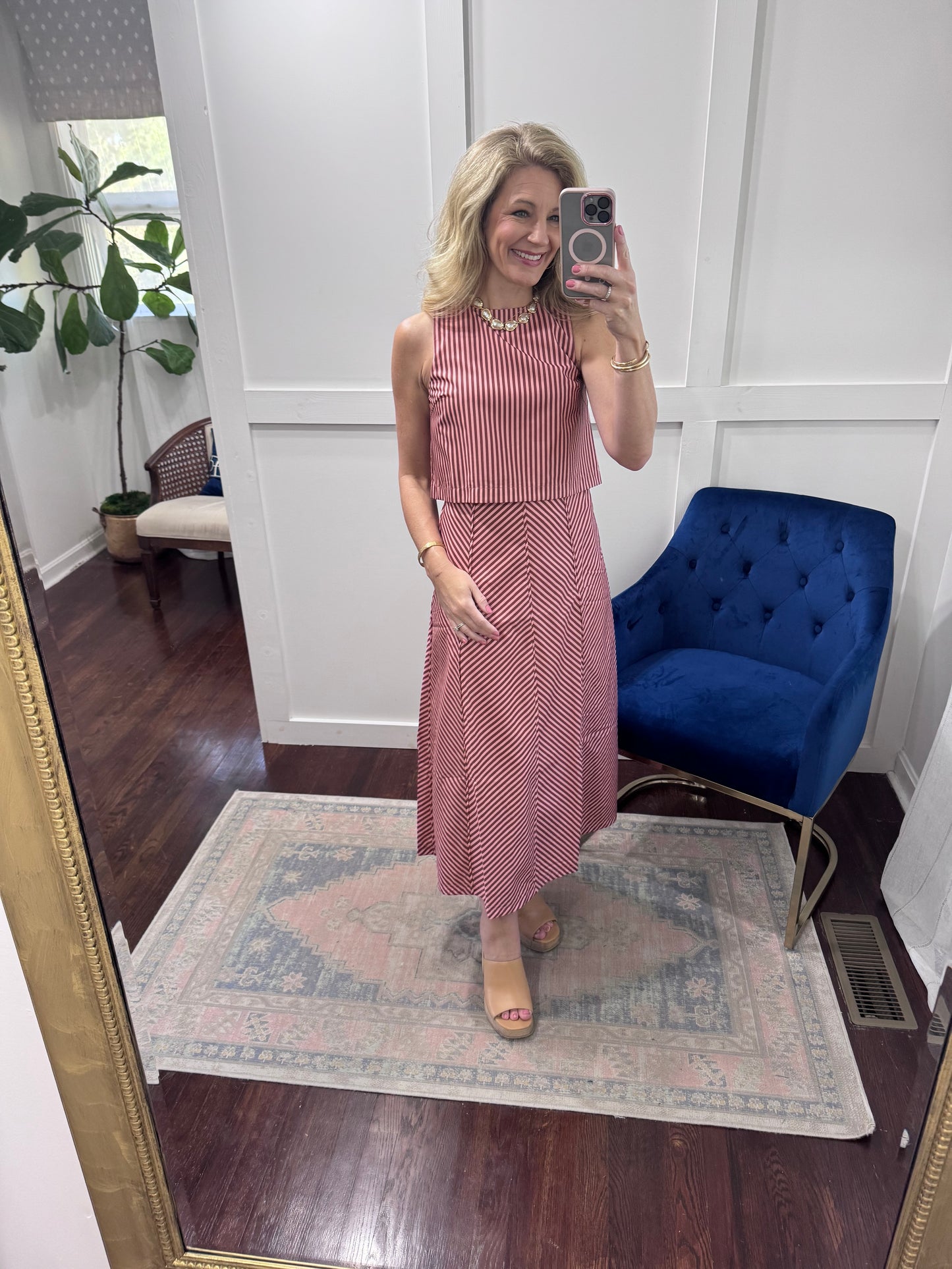 Blush and brown striped skirt