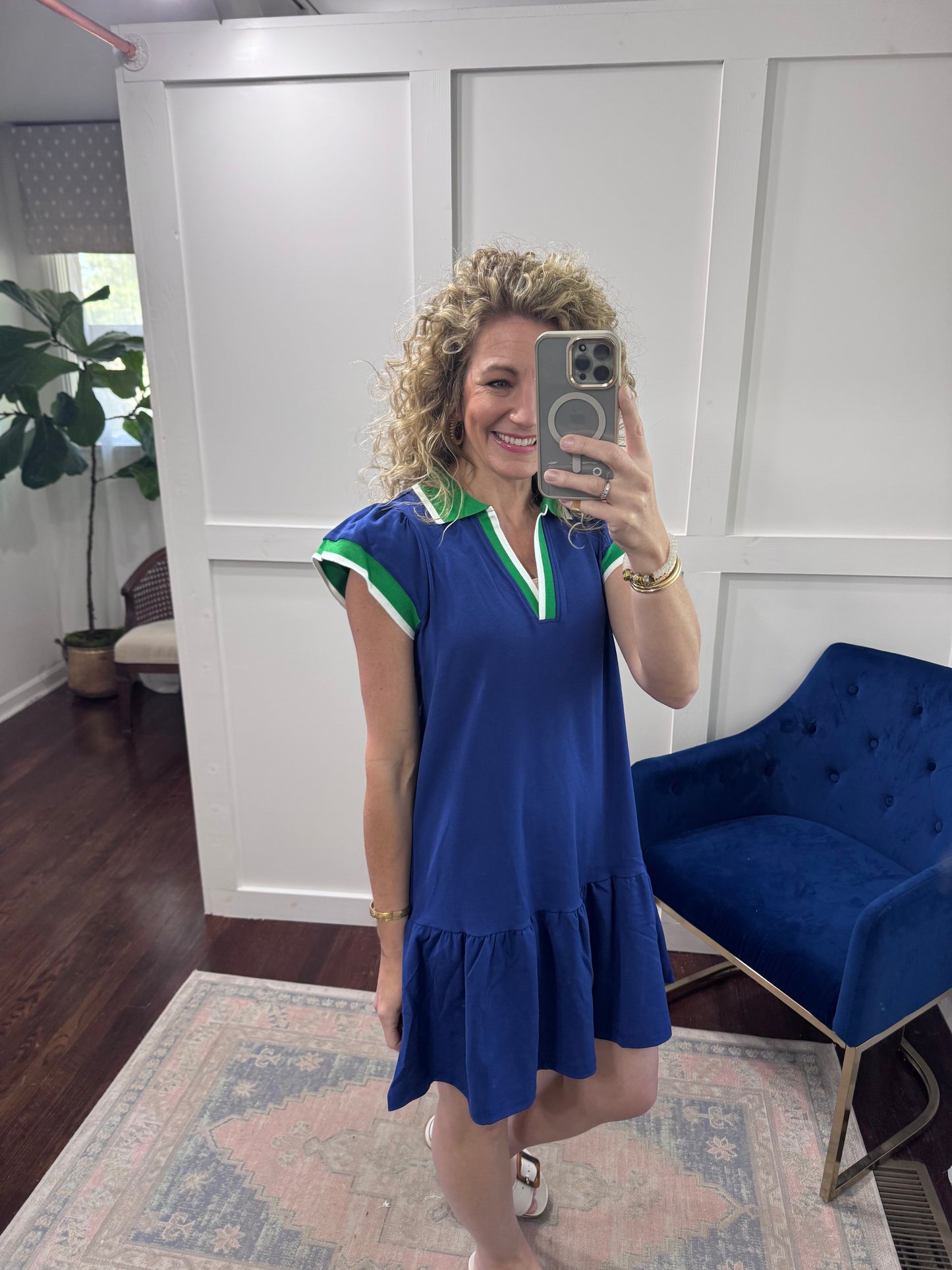 Carissa sporty navy green dress