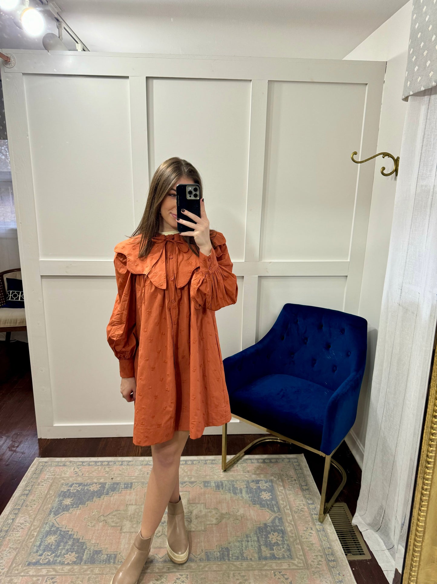 Terracotta scallop collar dress