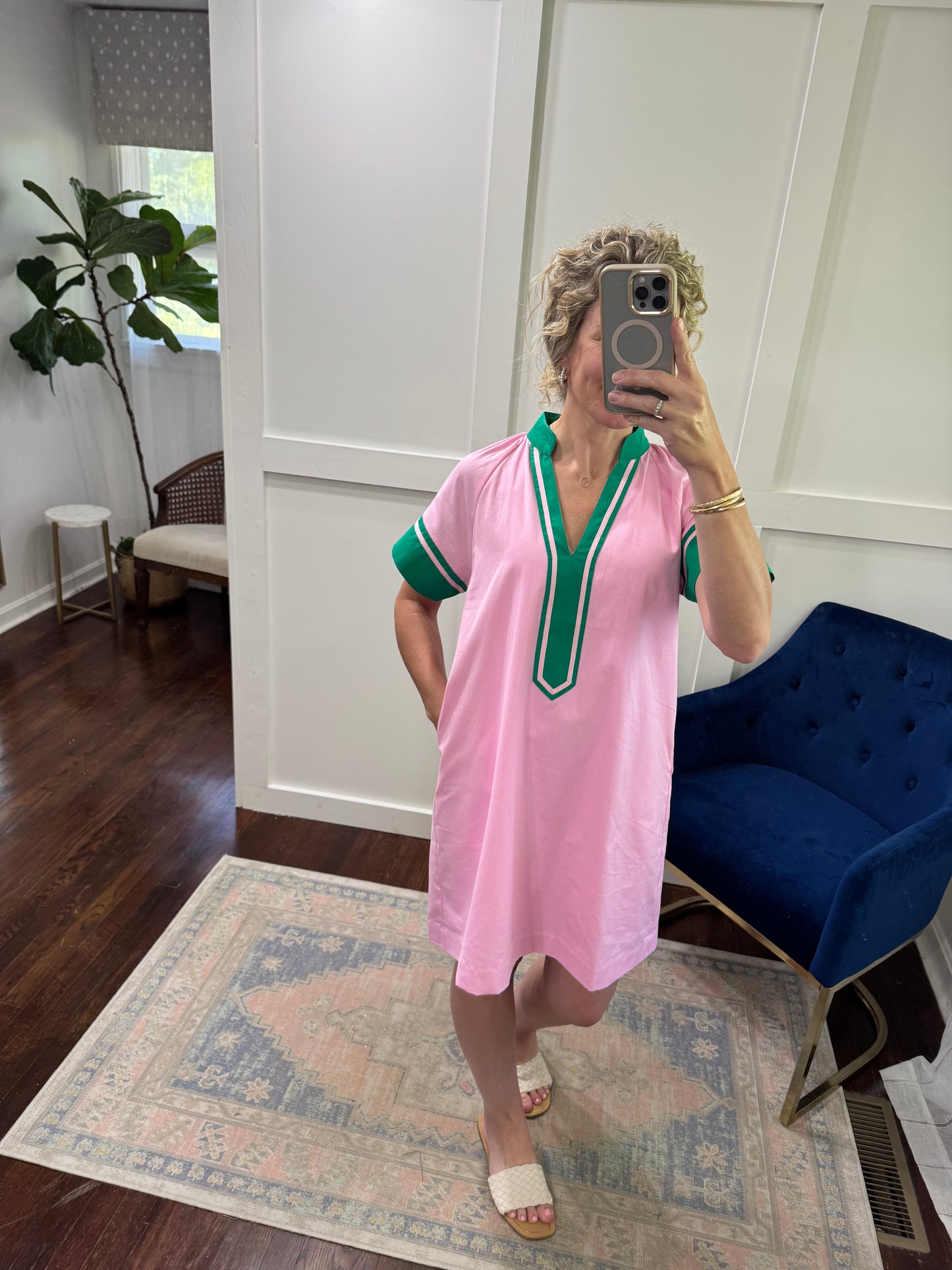 pink and green dress