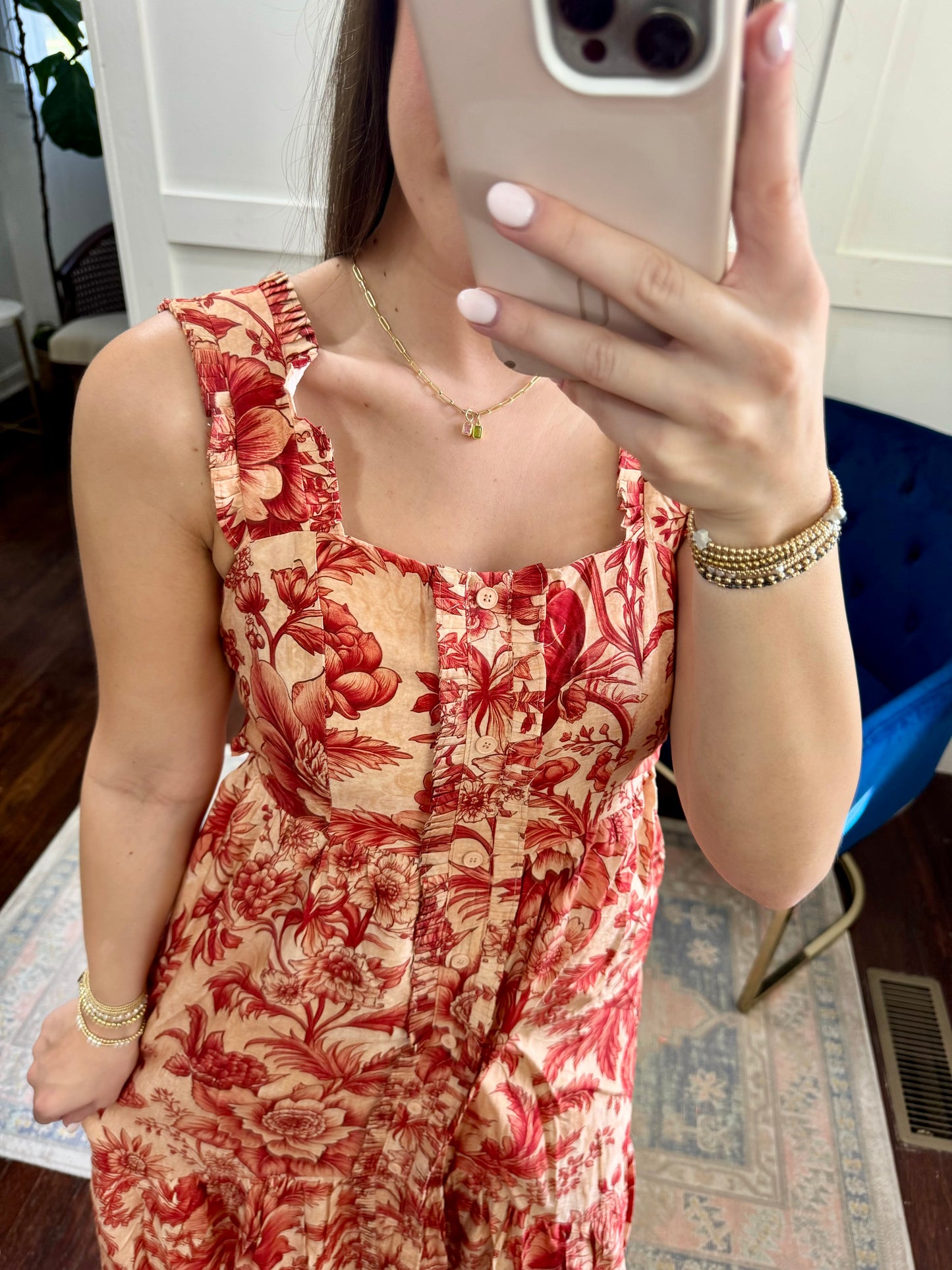 Rust red floral midi
